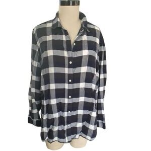 Gap Black and White Button Down Flannel Shirt Long Sleeve Size XL